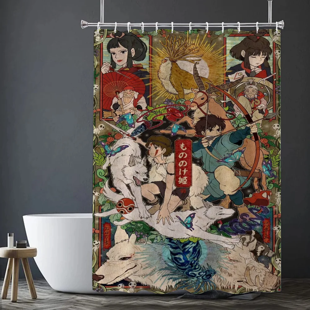 Hayaos Miyazakis Shower Curtains Bathroom Curtain for Quarto Folding Partition Accessories Bath Bedrooms Houses Rooms Waterproof