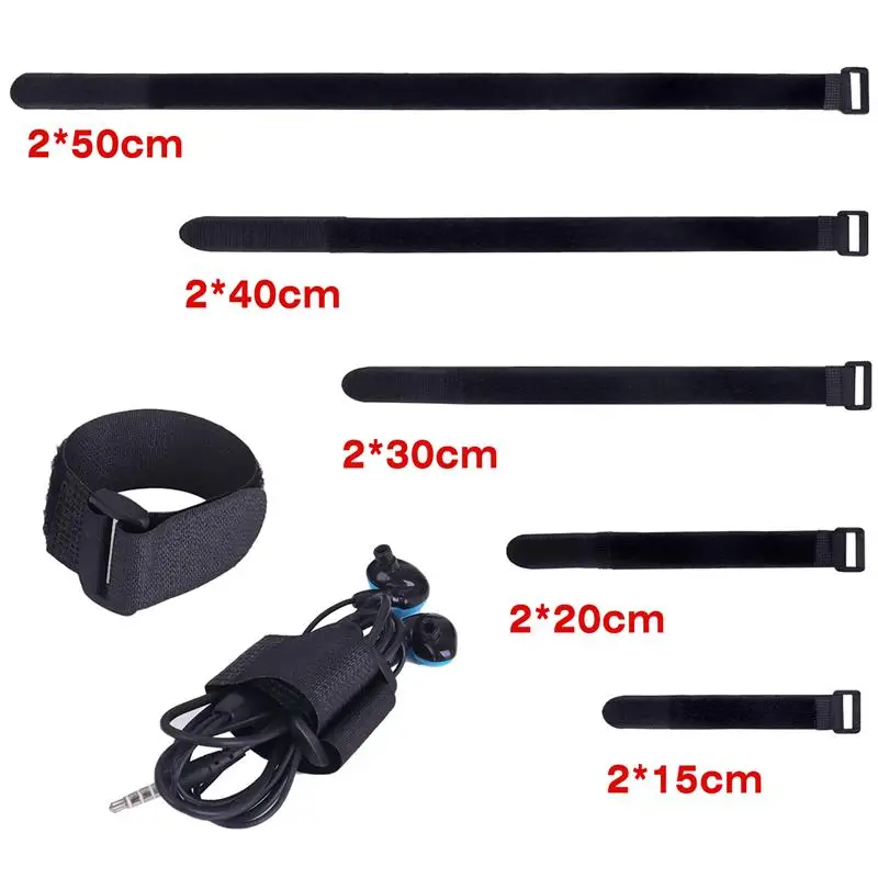10Pcs/Lot 15-50cm Reusable Hook Loop Nylon Straps Reverse Colored Fastening Tape Self Adhesive Cable Ties Wrap Bundle Fixed Ties