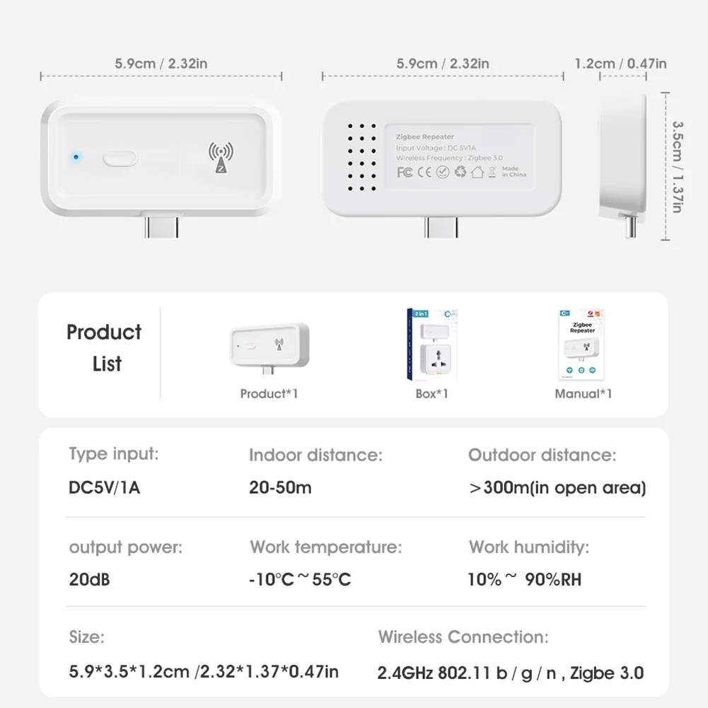 ZigBee Amplifier Extender Output Power Up To 20db Type C Range Extender Work for Alexa Google Home Smart Home Automation Devices