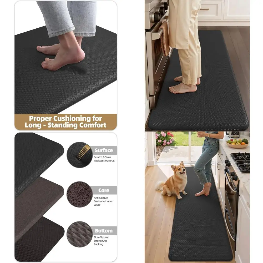 

Толстый кухонный напольный коврик против усталости, легко чистится, водонепроницаемый, нескользящий, коврик с пенопластовой подкладкой, 20x47 черный