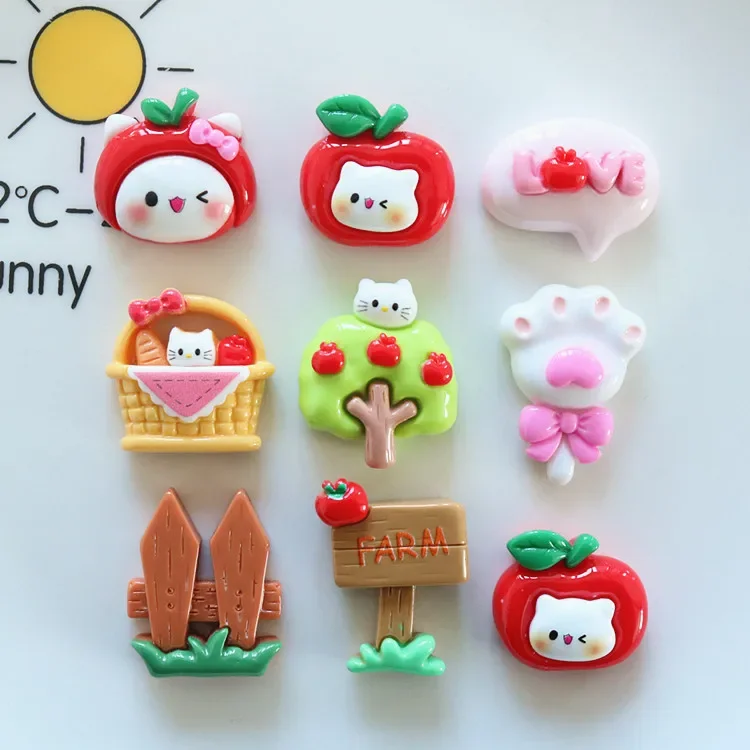 5pcs miniso series cat apple cartoon resin flatback cabochons diy crafts materials jewelry making charms