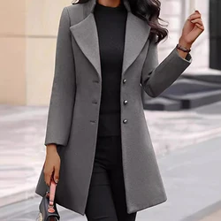 2024 Women Woolen Coat Women's Autumn And Winter Mid Length Slim Fit Woolen Coat Jacket Office Lady Single Breasted Wool Coat