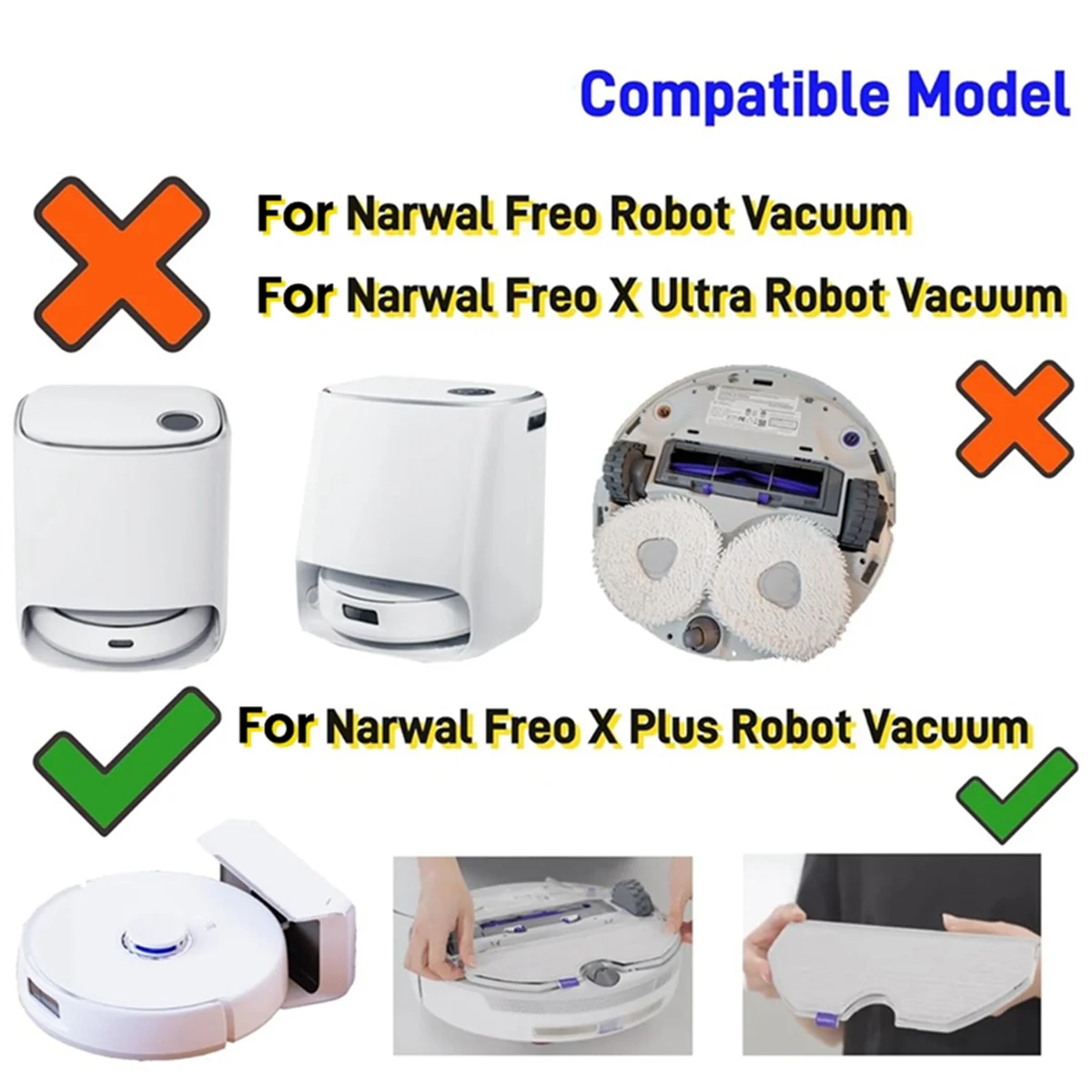 B25B для Narwal Freo X Plus, аксессуары для роботов-пылесосов, основная боковая щетка, фильтр Hepa, подушечки для швабры, мешки для пыли, запасные насадки