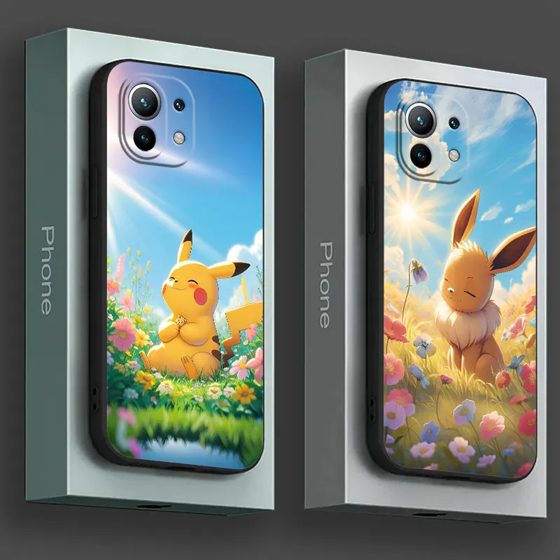 Pikachu Eevee Sunlight Pokemon Anime Phone Case For Xiaomi 14T 13T 12T 11T 14 Pro Mi 11 Lite Poco X3 X4 X5 X6 M5 F5 F6 Pro Cover