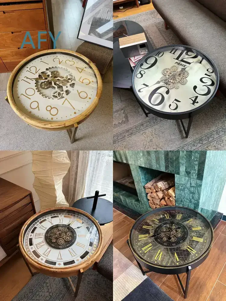 Retro Digital Clock Gear Coffee Table for Home Decor Living Room TV Cabinet Sofa Corner Tables Clock Furniture for Modern