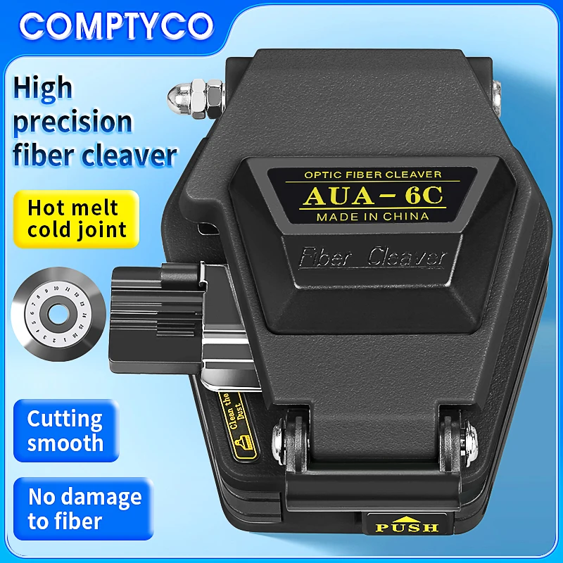 COMPTYCO AUA-6C/AUA-60C Fiber Cleaver FTTH Cold Connection Hot Melt Optical Fiber Cable Cutting Knife Tools 16 Face Blade