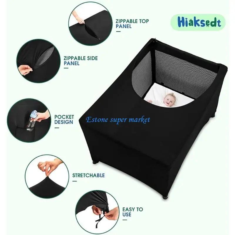 090B Portable Stretchy Crib Canopy Cover Crib Sunshade Provide Dark and Ventilation for Travel and Home Daily Use