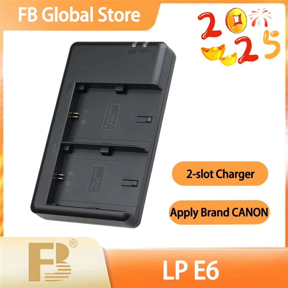 

FB LP-E6 Dual Slot Micro USB and Type-C Dual-port Input Lightweight Portable Camera Battery Charger Compatible with Canon