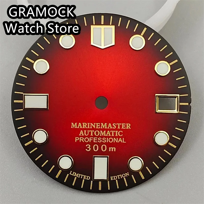 GRAMOCK 29mm Red Watch Dial Green Luminous Dial Fit NH35 Movement