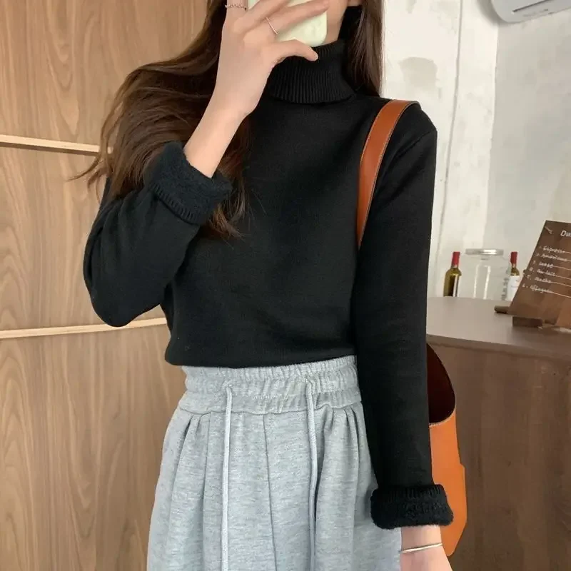 Pullovers Women Turtleneck Sweater Solid Simply Basics Warm Winter Korean Fashion Cozy Knitwear Slim All-match Свитер Женский