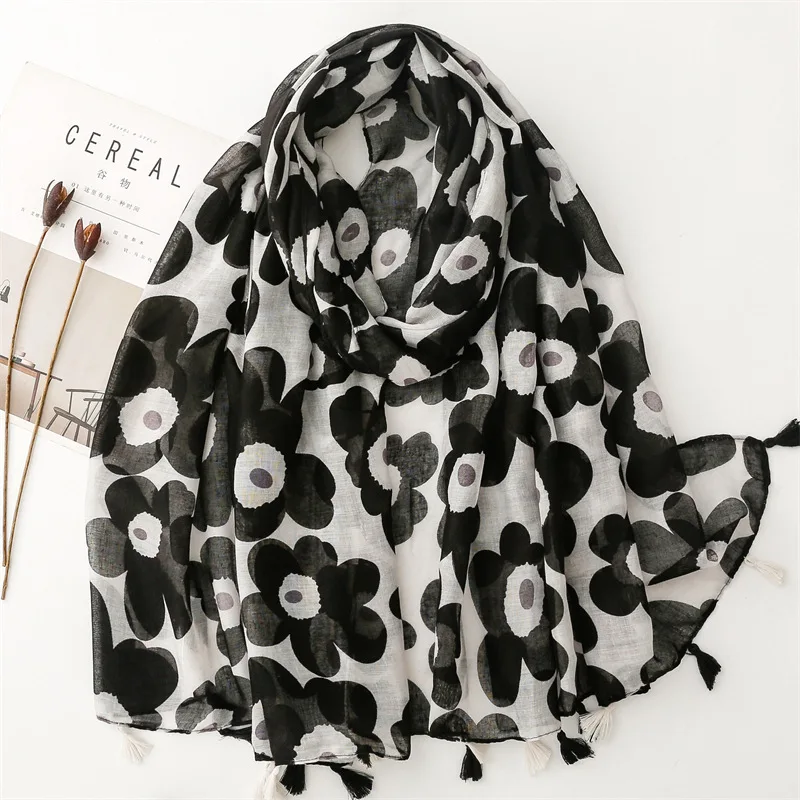 

2024 Newest Women Floral Printed Pattern Scarf Cotton Voile Scarf Shawls