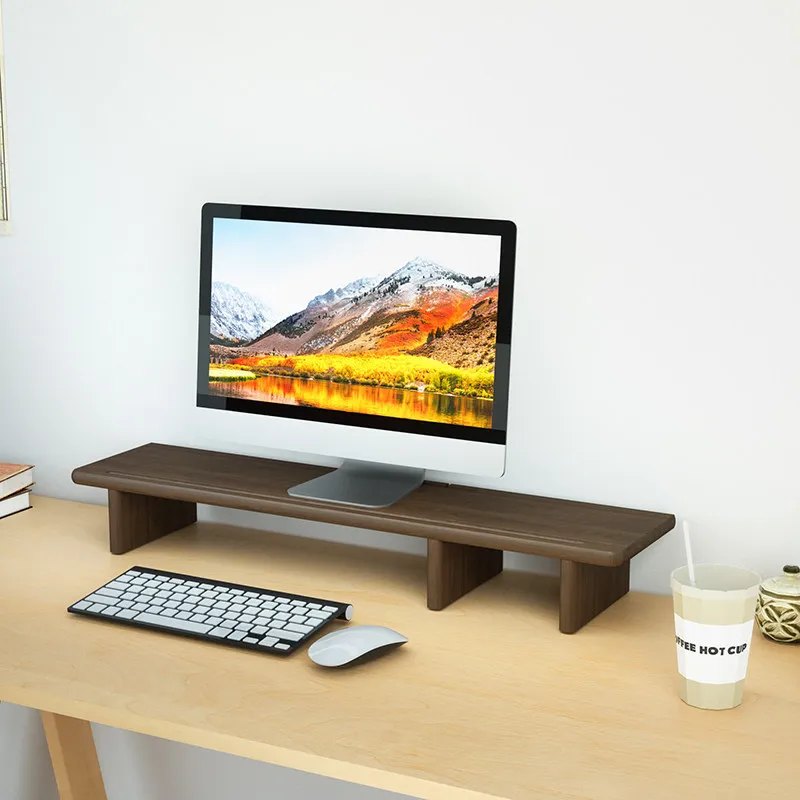 Solid Wood Monitor Desktop Storage Bracket Monitors Laptop Riser Stand Office Study Desk Computer Holder Monitor Organizer Base