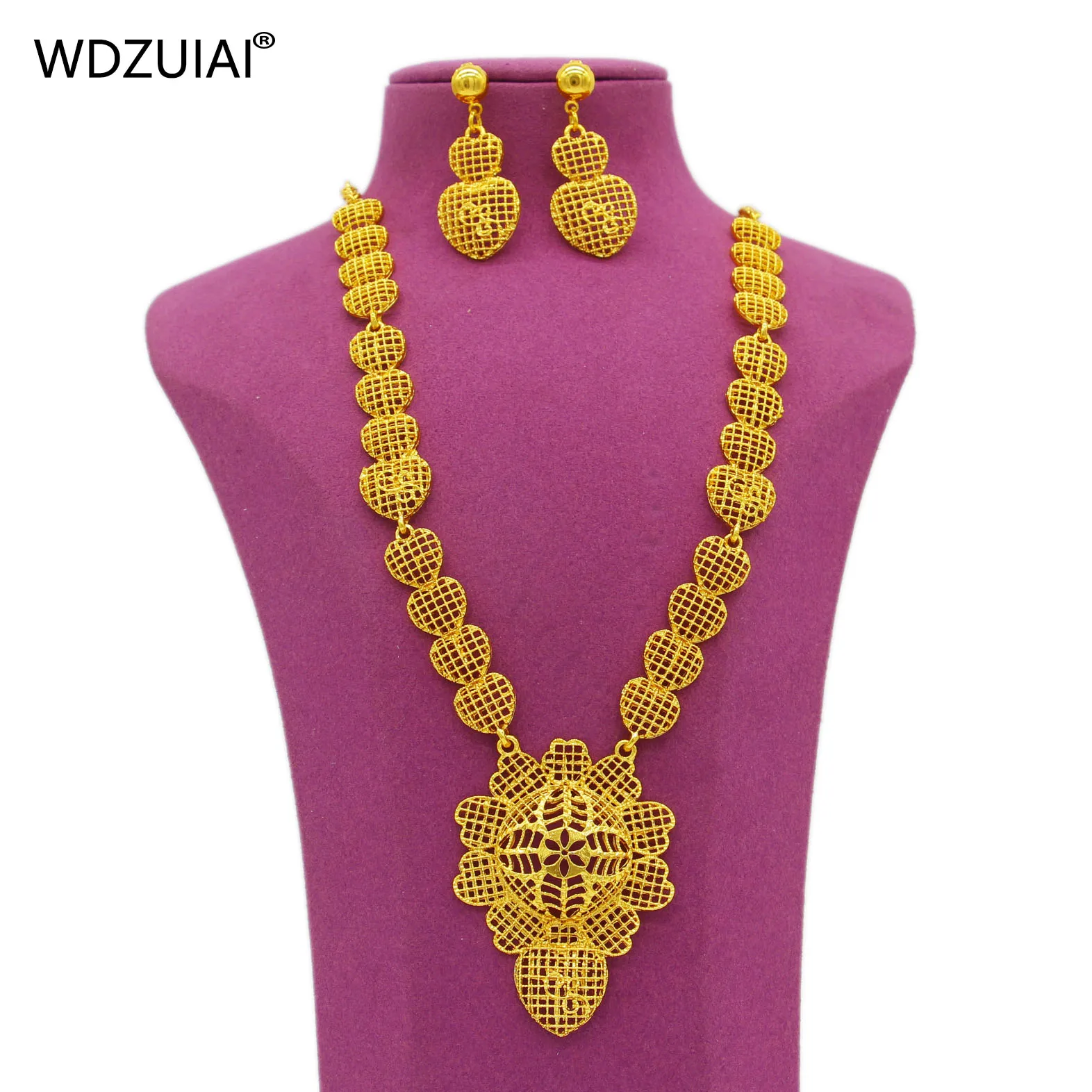 WDZUIAI New Design Necklace&Earrings Jewelry Sets Dubai Gold Color African French Women Girls Party Jewelry Arab Wedding Jewelry