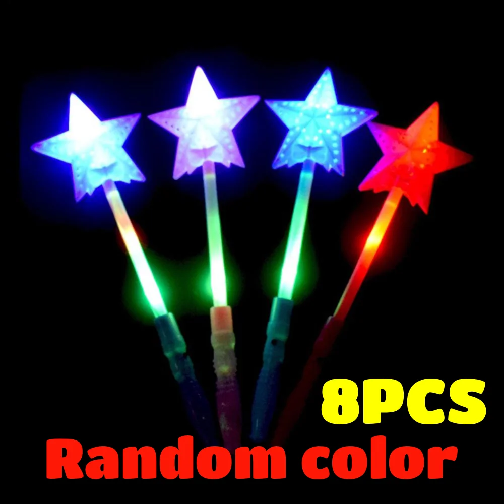 8개입 속이 빈 별 모양 발광봉 만화 선물 어둠 속에서 빛나는 발광 장난감 라이트업 완드 LED 플래싱 라이트