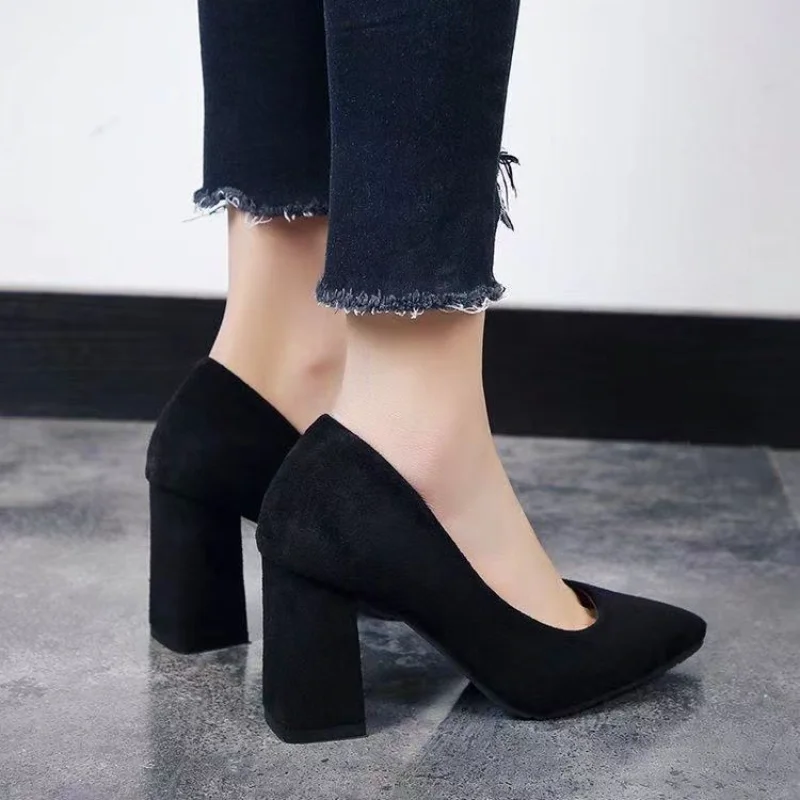 Shoes for Women 2024 Round Toe Moccasins Black Super High Heel Ladies Summer Footwear Square Heels Beau Today Quality Young E 39