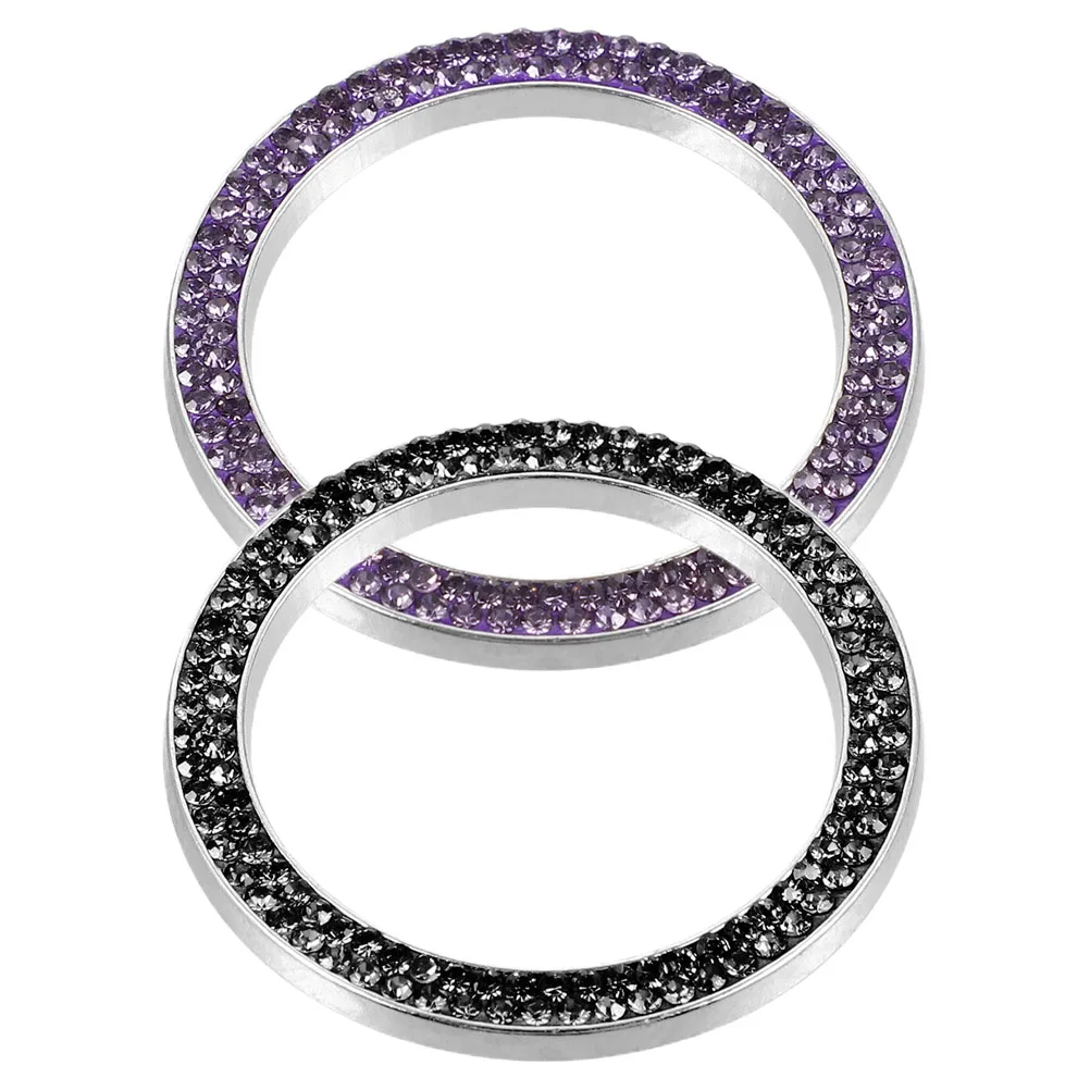 

2pcs Ignition Button Cover Bling Rhinestone Engine Start Ring Car Accessories Push To Start Button Cover Stylish Interior