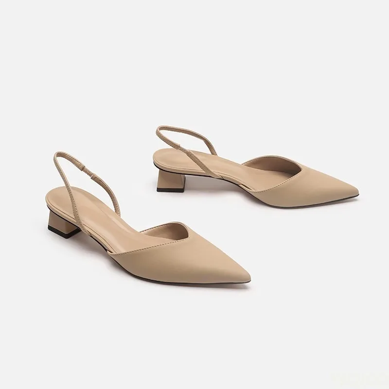Baotou sandals women's 2023 new summer simple pointed square heel sandals women's high heel strap fashion women's single shoes
