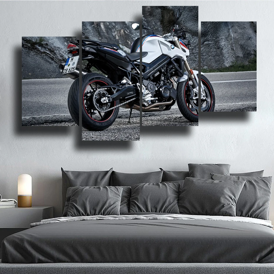 Black And White Cassic Vintage Motorcycle Home Decor 4 Pieces Poster Canvas Print Bar Restaurant Wall Art Poster