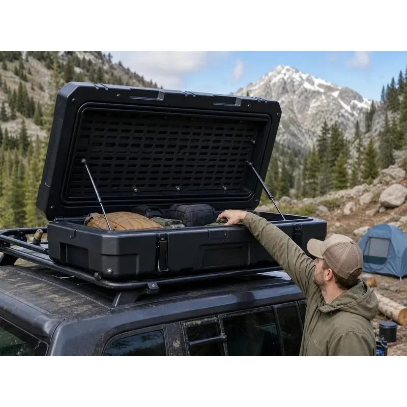 100L Car Roof Storage Box PE Roof Rack Storage Case with Heavy and Reinforced Corners for Camping