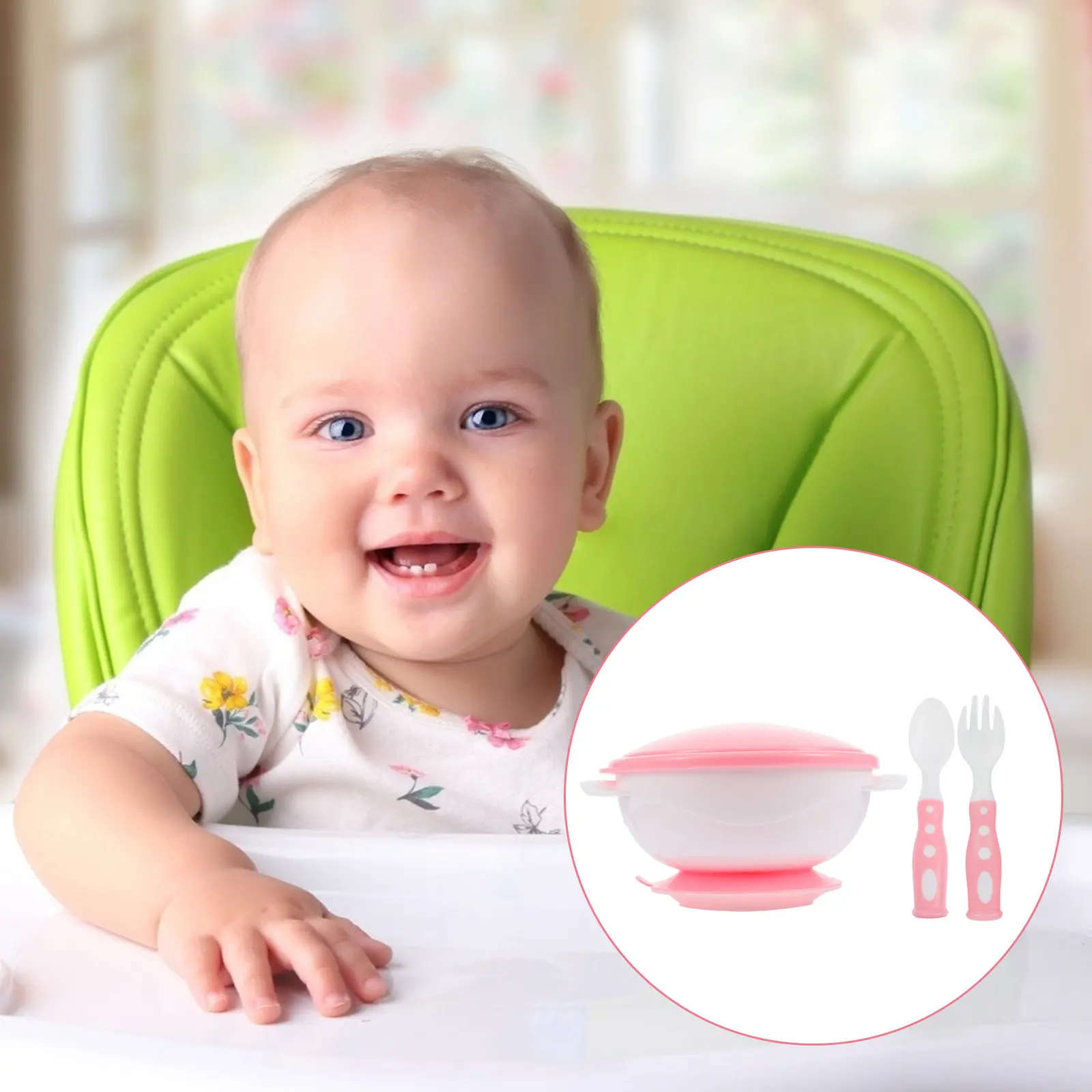 

1Set Premium Silicone Baby Feeding Bowl Set with Extra Large Suction Cup Anti-Slip Toddler Bowl Fork Spoon for Self Feeding Baby