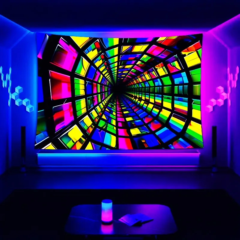 Colorful Tunnel Vision Neon Tapestry,UV tapestry wall hanging bedroom home party decoration