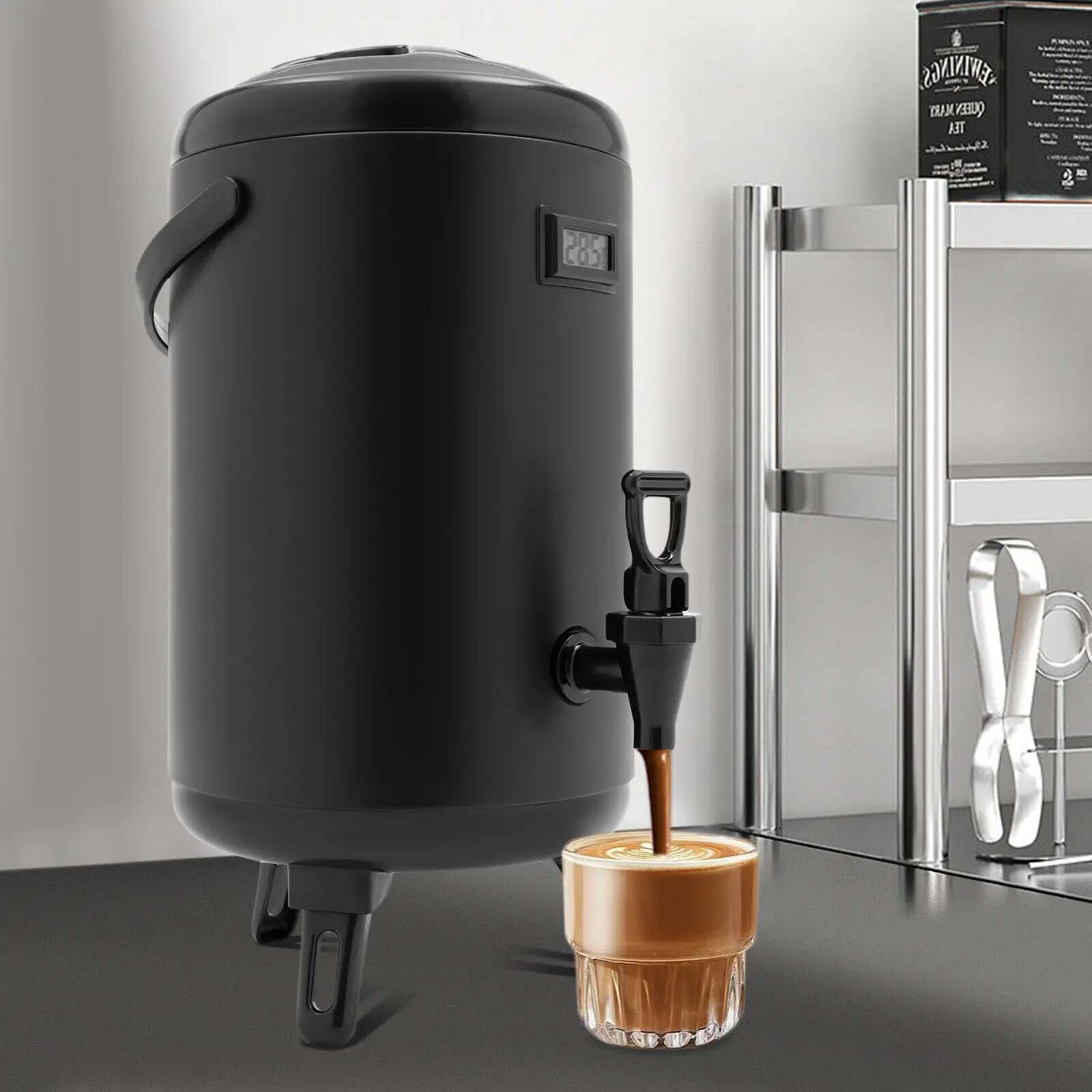 10-litrowy czarny izolowany dystrybutor do napojów/serwer do gorących napojów, izolowany dystrybutor do napojów ze stali nierdzewnej