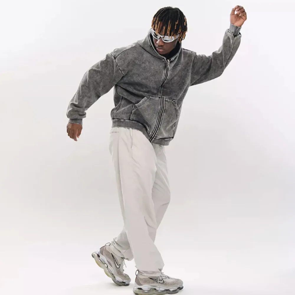 American Thick Warm Men's Zip Up Hoodie Sweatshirt Autumn Winter Fashion Oversized Loose Hooded Sweatshirt Jacket Streetwear