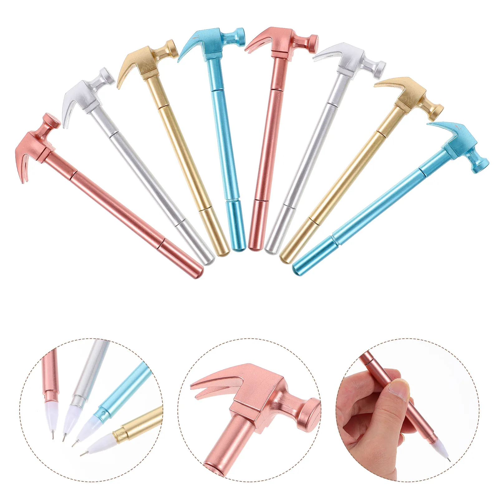 8pcs Gel Ink Funny Hammer Shape Covered For Student Writing Test Ergonomic Design Sign Construction Pen Gift Pen