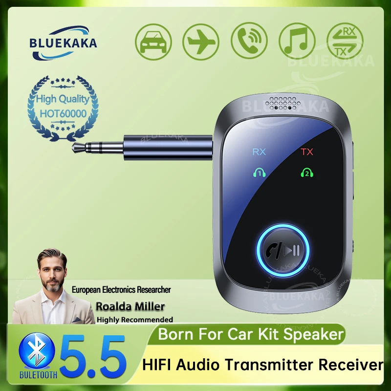 AUX Bluetooth 5.5 Car Kit Audio Adapter 3.5MM With HD Mic Multipoint Dual Stream HiFi Stereo Music Wireless Receiver Transmitter