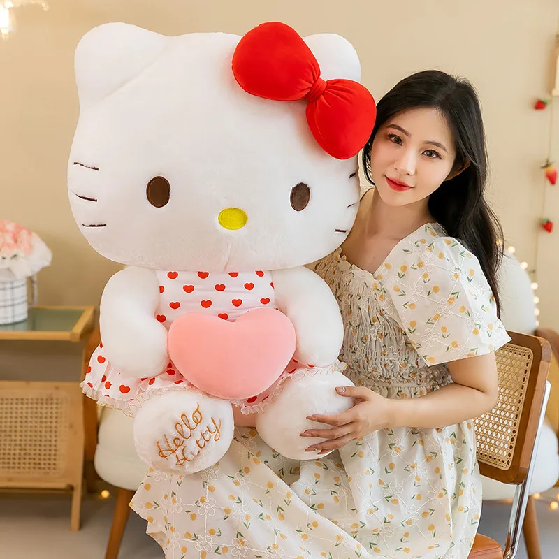 Peluche Sanurgente Hello Kitty pour enfants, jouet animal, jupe en fil de beurre, nœud assis, cadeau d'anniversaire et de Noël, 60cm