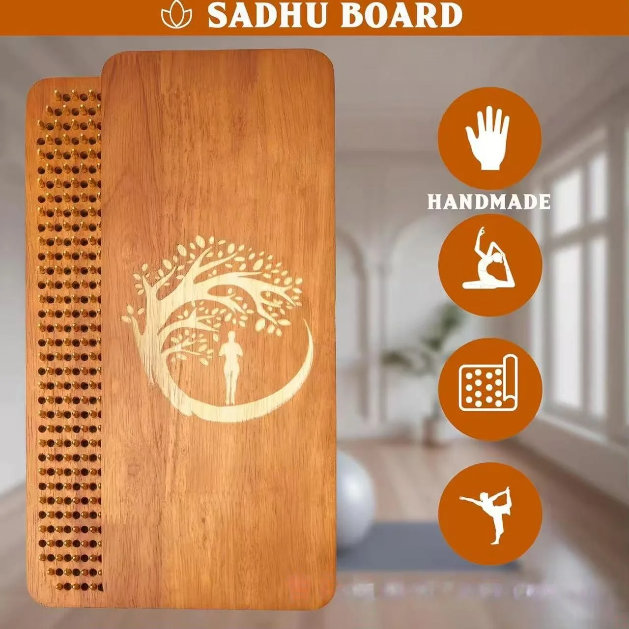 Wooden foot massager board wooden yoga board Acupuncture foot massager natural board beginner copper nail board image 3