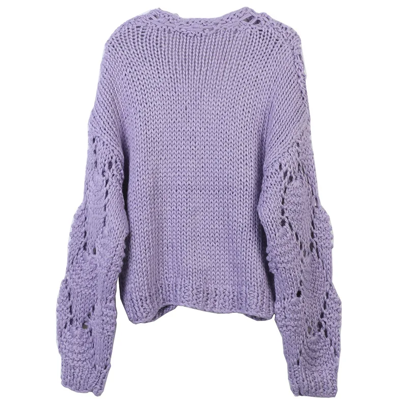 Purple; Knitted cardigan jacket women Retro 2025 autumn/winter casual loose lazy thick basic Simple