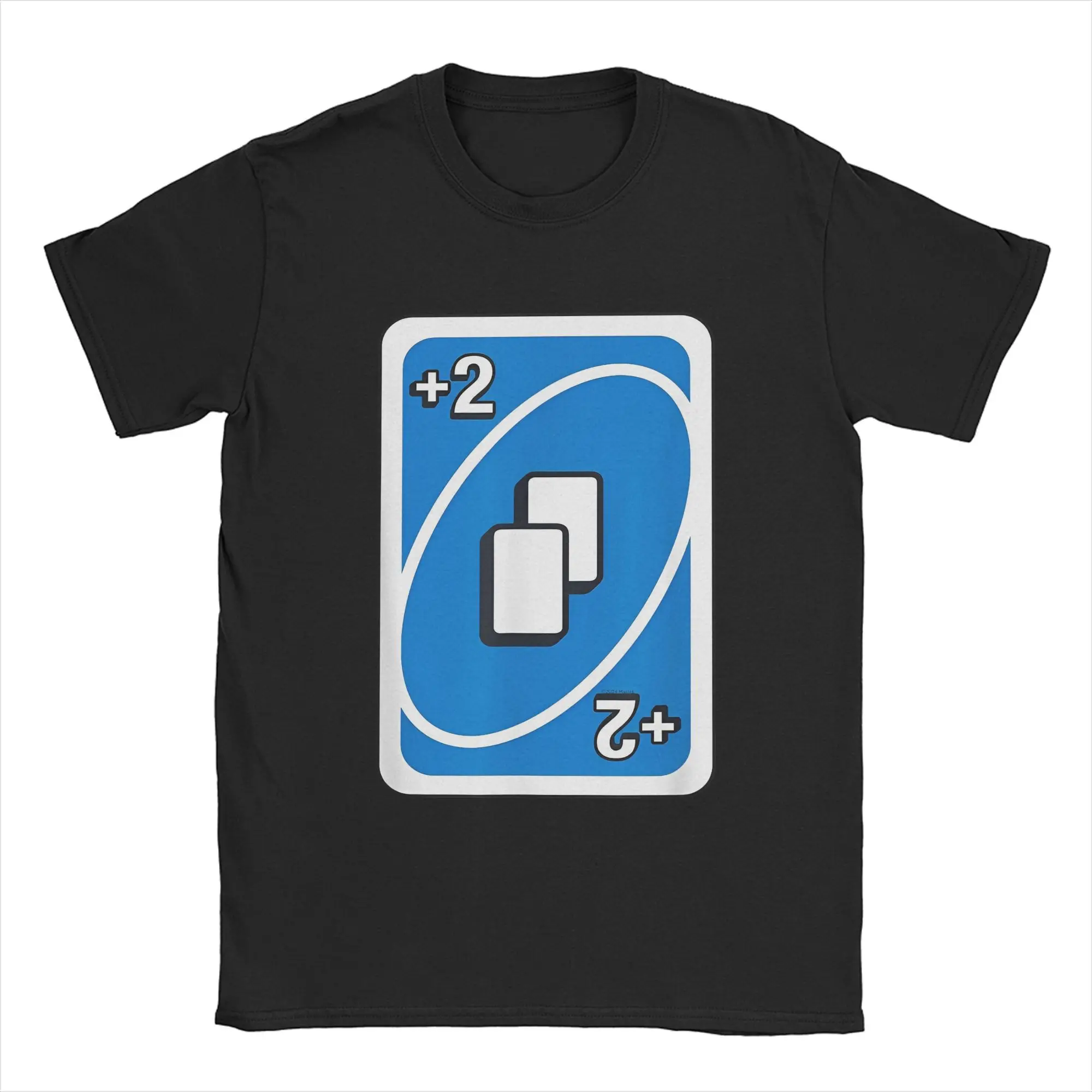 U-UNO-O Blue Draw Two Card T Shirt Men Cotton Novelty T-Shirt O Neck Board Games Tee Short Sleeve merchandise Graphic Printed