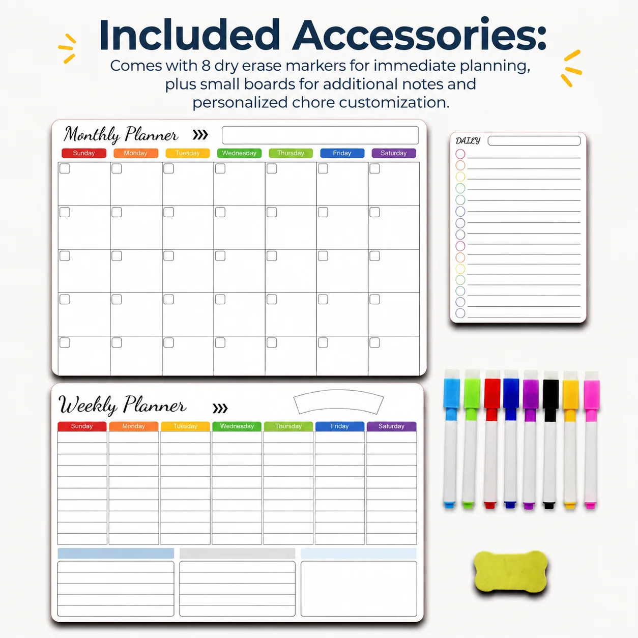 2027 Magnetic White Board Calendar Kit Monthly Weekly Calendar for Wall Refrigerator Office with Magnetic Erase Markers Eraser
