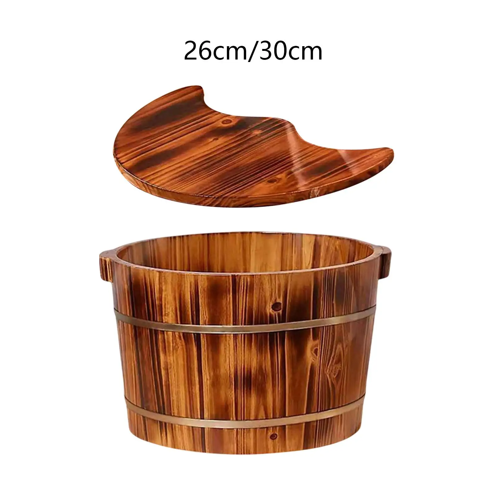 

Wooden Footbath Basin High Foot Tub Comfortable with Double Handle Covered Wooden Foot Bath Wooden Foot Soak Tub for Home Use