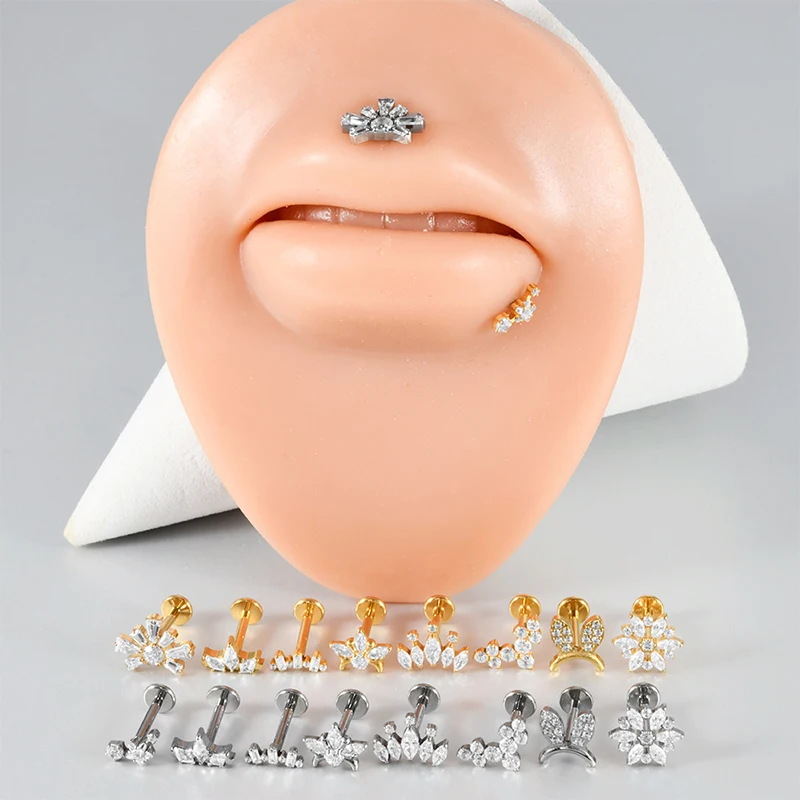 1PC G23 Titanium 16G Piercing Labret Zircon Horse's Eye Flower Internal Thread Ear Studs Tragus Cartilage Lip Nail Body Jewelry