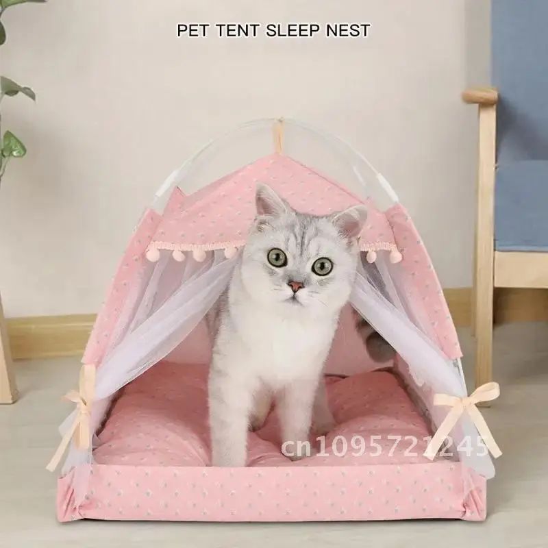 Pet Princess Cat Bed Foldable Cushion Ventilate Kitty Tent Kitten Basket Dreamlike Puppy Home Cute Pet Supplies Beds Houses Dog