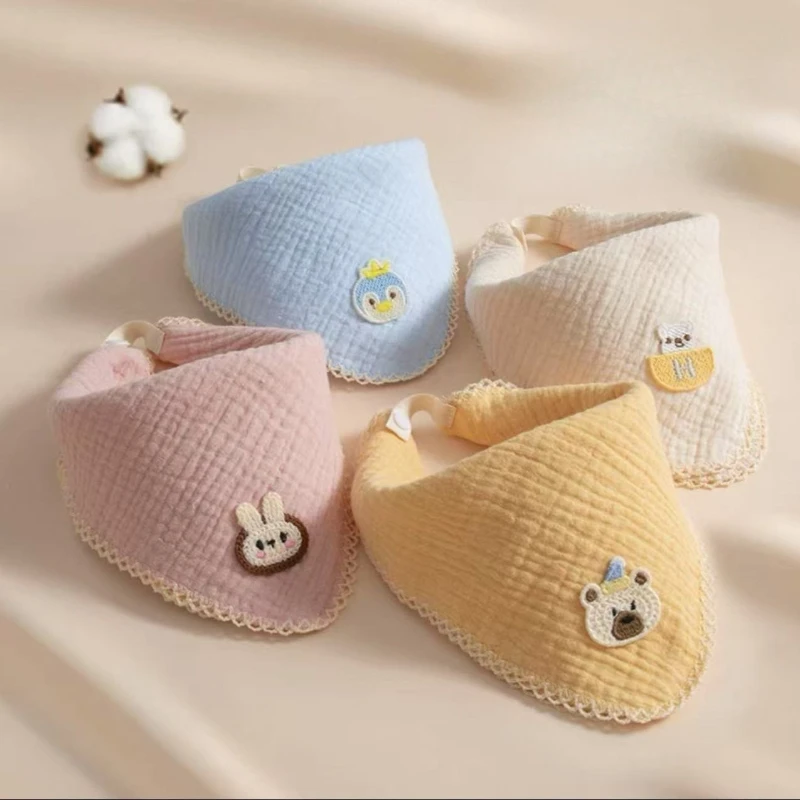 

Pure Cotton Baby Bibs Pleated Cloth Cute Print Children's Towel Newborn All Edge Triangle Saliva Gauze Square Handkerchief Wipes