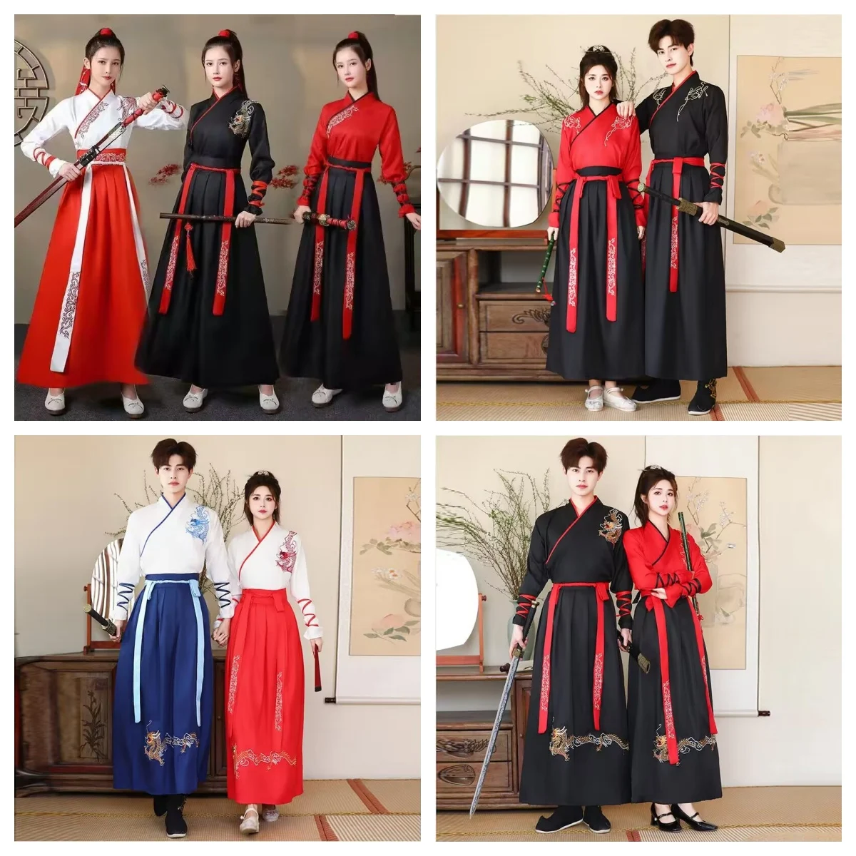 Graduation Photo Improved Han Chinese Clothing Women's Chinese Style Cross Collar Ancient Style Men's Martial Arts Clothes