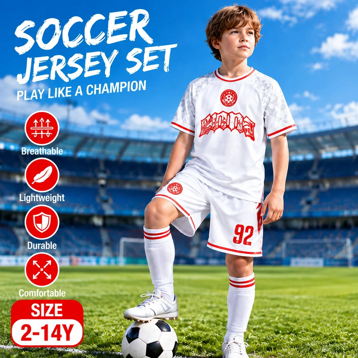 Kids Unisex Soccer Jersey Set Football Shirt Shorts Kit Sports Training Uniform Breathable Athletic Wear