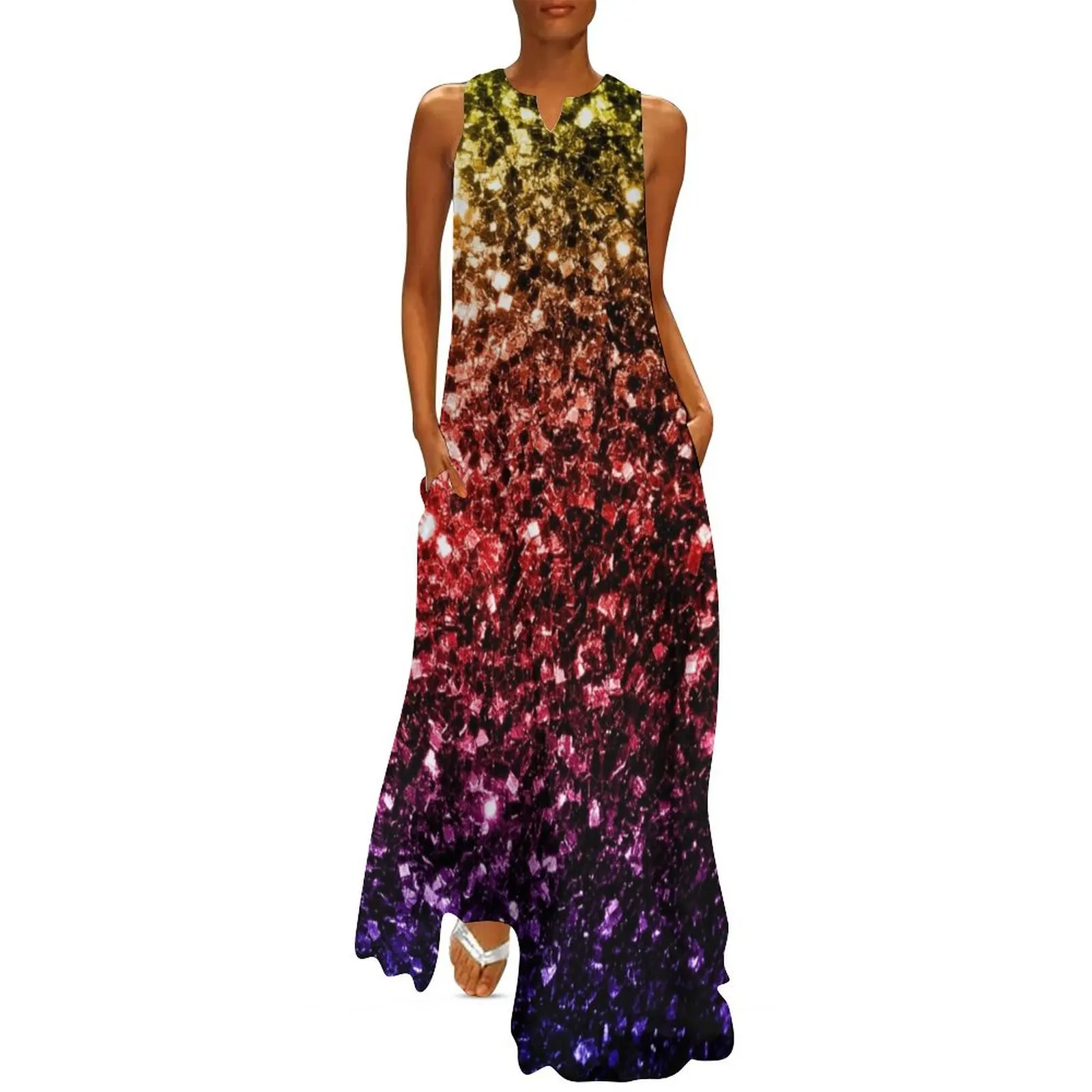 Rainbow yellow red purple colorful faux sparkles (Photo of Glitter - Not Reflective) Long Dress Long dress evening dress woman