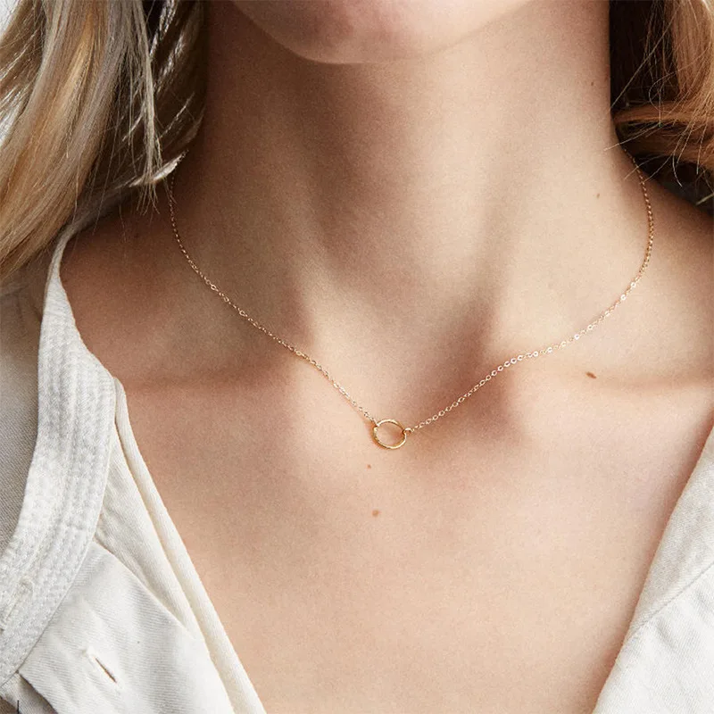 St-Delan 38/42CM Trendy Simple Chain Circle Pendant Necklace Women Stainless Steel Clavicle Chain Layering Choker‌ Jewelry