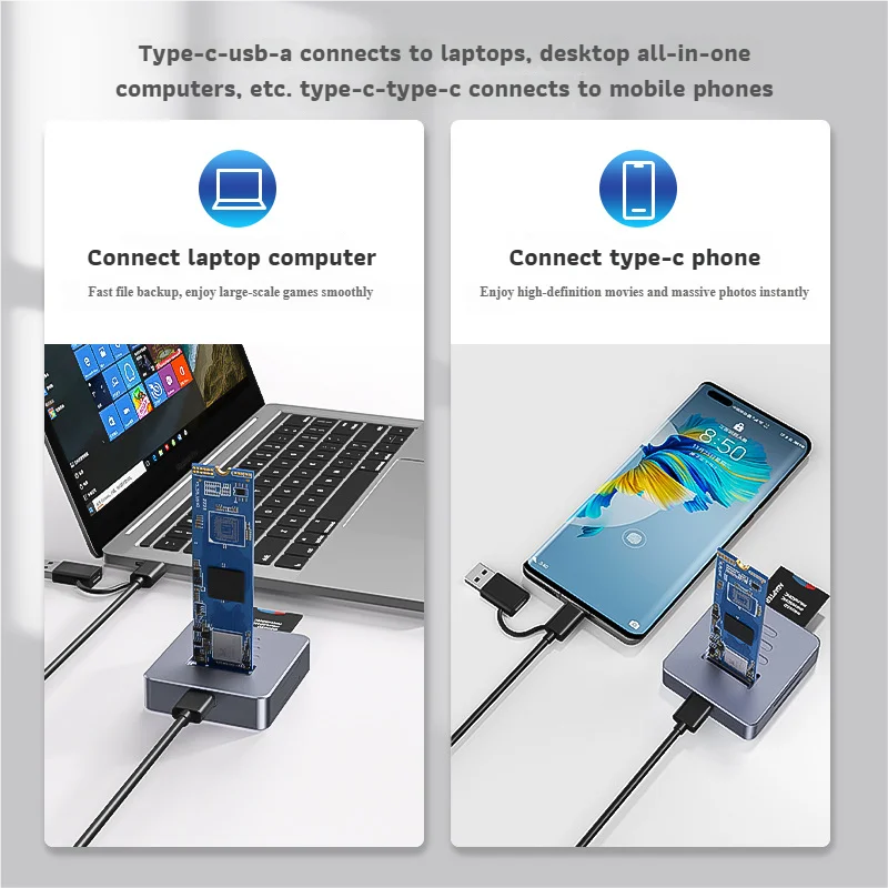 M2 PCIE NVME SSD الضميمة 10Gbps USB3.1 التوصيل المباشر في SSD محول يدعم SD 2.0 بطاقة M.2 الحال بالنسبة 2230/42/60 2280 22110