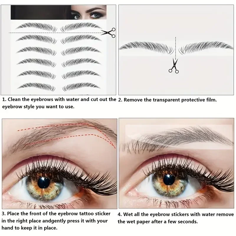 Eyebrow Makeup Tattoo Sticker Water-based Hair-liked Waterproof Long Lasting False Eyebrows Stickers for Brow Grooming Shaping