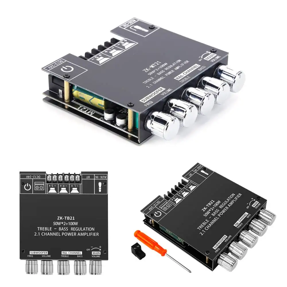 ZK-TB21 BT5.0 Subwoofer Amplifier Board 50W*2+100W 2.1 Channel Power Audio Stereo Bass AMP TPA3116D2 for Home Theater Speaker