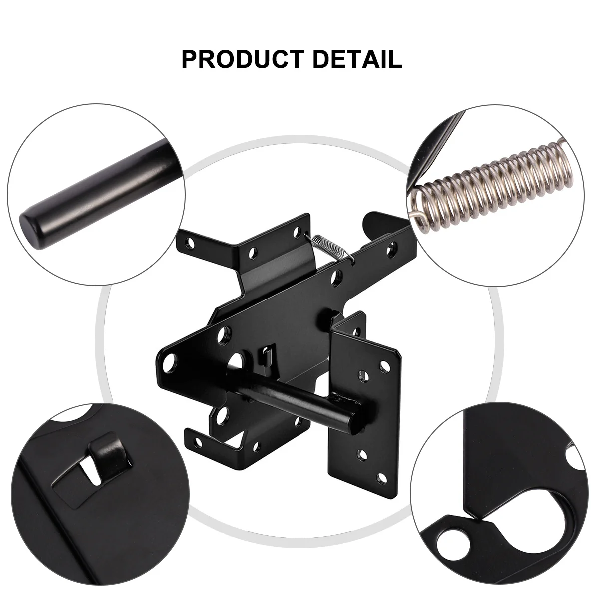 

Self-Locking Gate Latch Heavy Duty Thick Steel Automatic Latch for Swinging Wood Metal Doors Fast Secure Lock