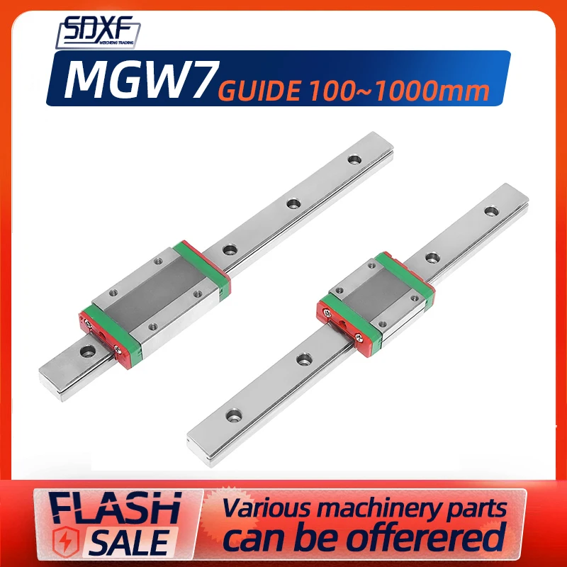 two miniature guide rails MGW7-100 150 200 250 300 350 1000mm  and 4 pieces of slider MGW7C/MGW7H.