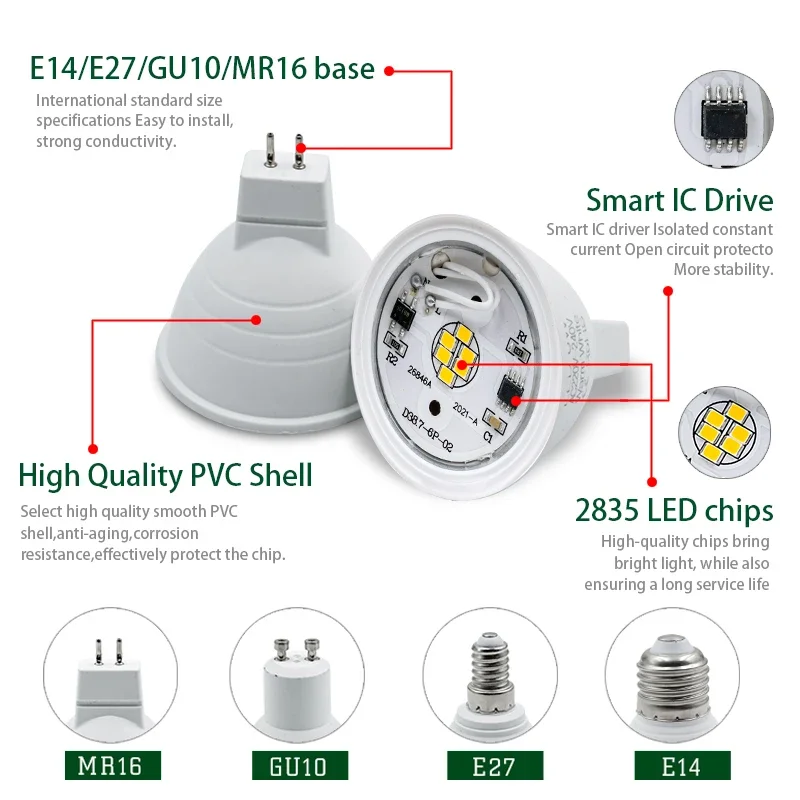 10pcs/lot LED Bulb E27 E14 MR16 GU10 Lampada Led Spot Light 6W 220V 24/120 Degree Bombillas Led Lamp Spotlight Indoor Lighting