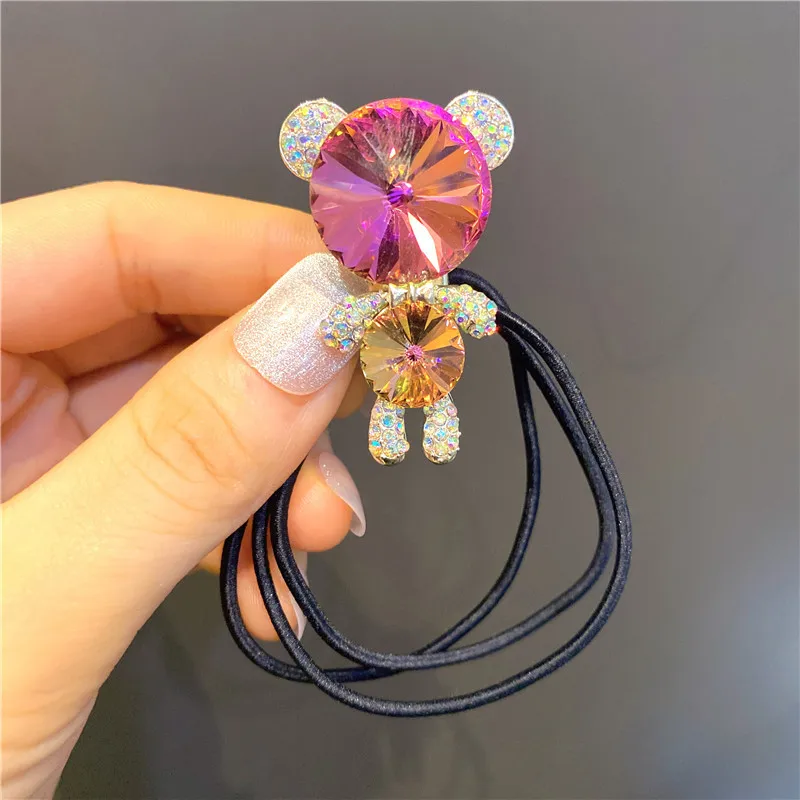 Gem Stone Bear Children Elastic Hair Bands Scrunchies Baby Girls Rubber Band Ponytail Holder Hair Accessories Hair Ties Ropes