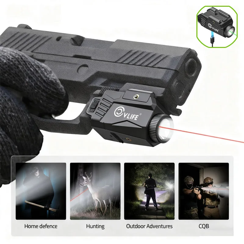 

600 Lumens Pistol Light Laser Combo Rechargeable Tactical Flashlight with Red Green Laser Compatible with G-lok Picatinny Rail